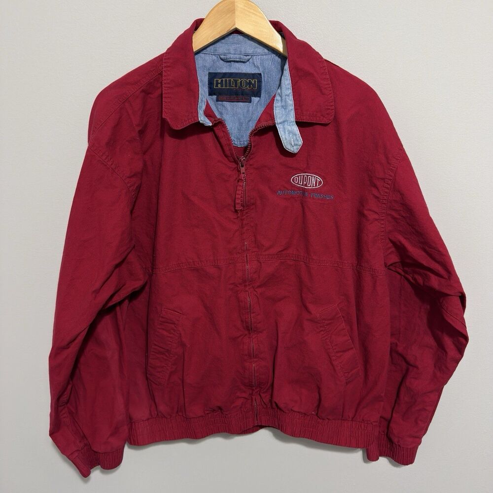 Vintage DuPont Racing Jacket Mens Large Red Nascar 90s Two Tone
